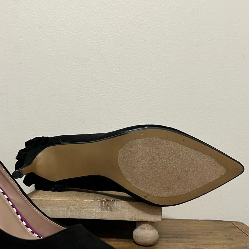 Betsey Johnson Dorthi Black Suede Ruffle Back Heels - Picture 7 of 9